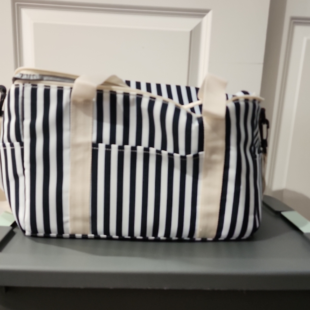DSW Striped Insulated Tote Bag with Cream Handles